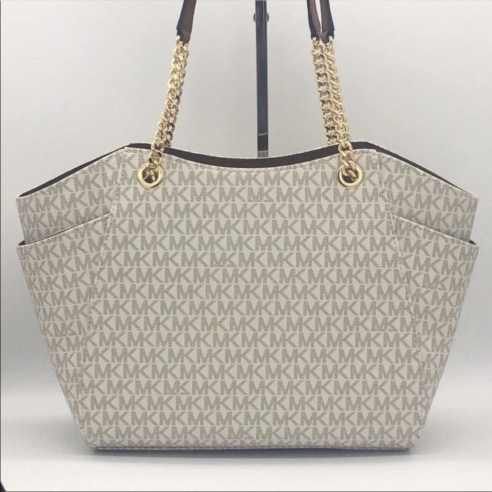 MICHAEL KORS LG CHAIN SHOULDER TOTE VANILLA - Picture 10 of 16